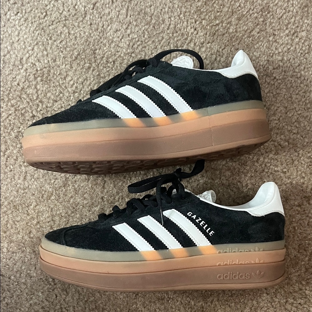 Adidas Gazelle Black and White Platform Sneakers